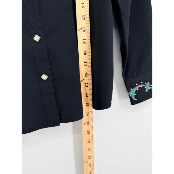 Panhandle Slim Womens L Western Shirt Black Embroidered Rhinestone Snap - Picture 8 of 11